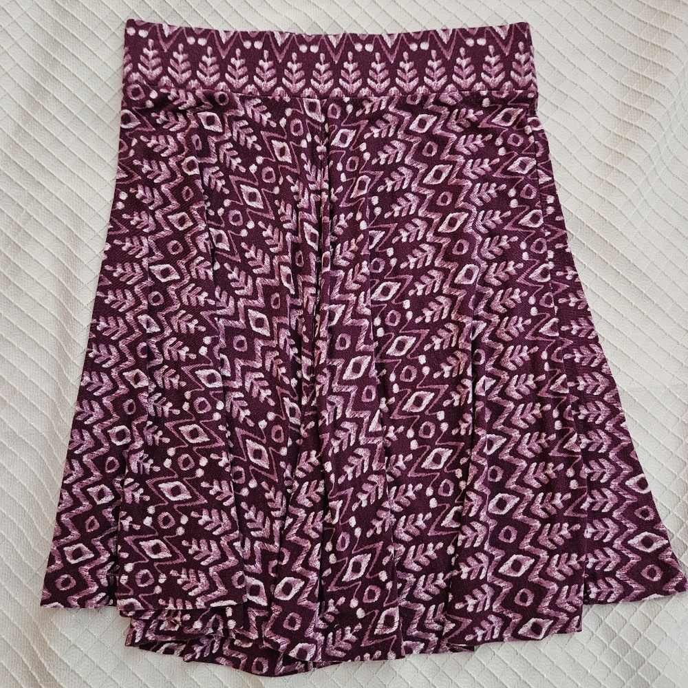 LOFT Petite Magenta Purple Patterned A-Line Skirt